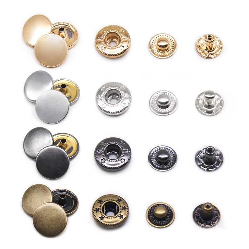 SEMINI 120 Set Leather Snap Fasteners Kit, 10/12.5/15mm Metal Button Snaps Press Studs with 4 Setter Tools, 4 Color Leather Snaps for Clothes, Jackets, Jeans Wears, Bracelets, Bags - Image 2